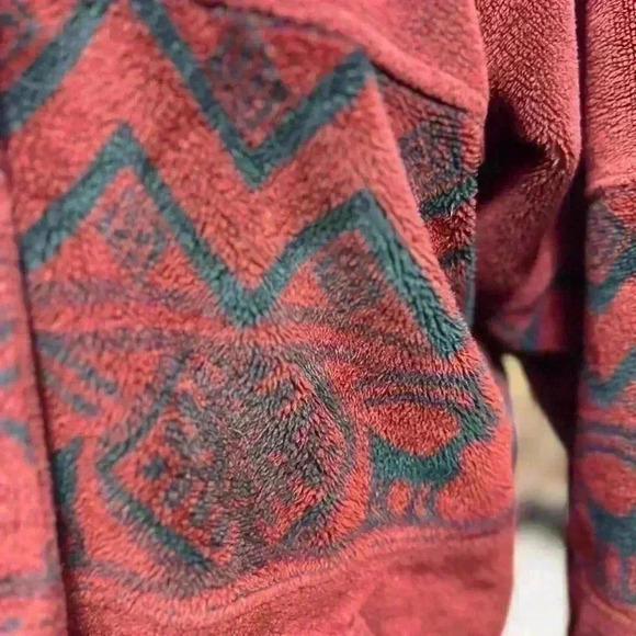 Mulberry Street Womens Jacket M Burgundy Fleece Shevron Print Heavy - Picture 8 of 10